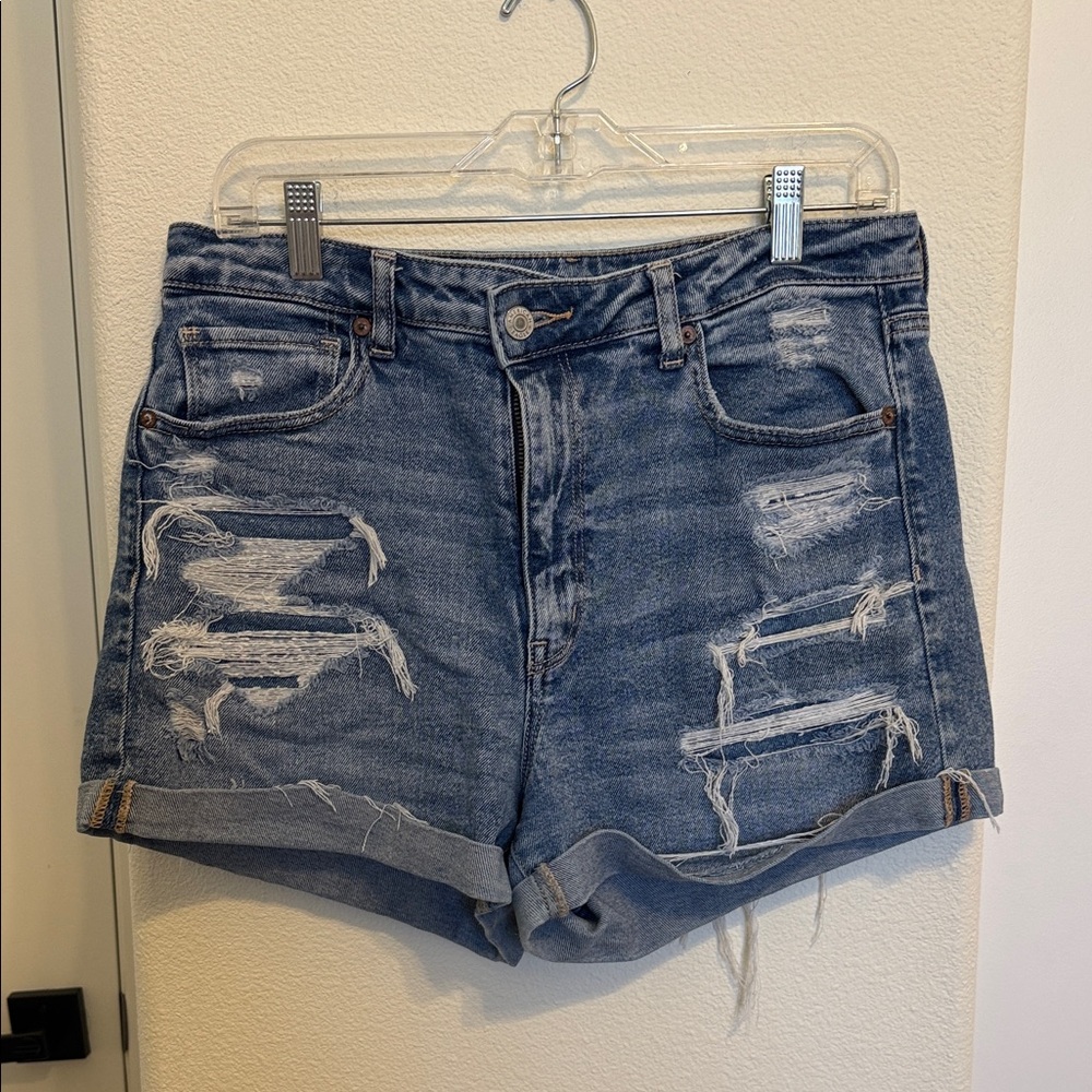American Eagle Outfitters Blue Distressed Jean Shorts